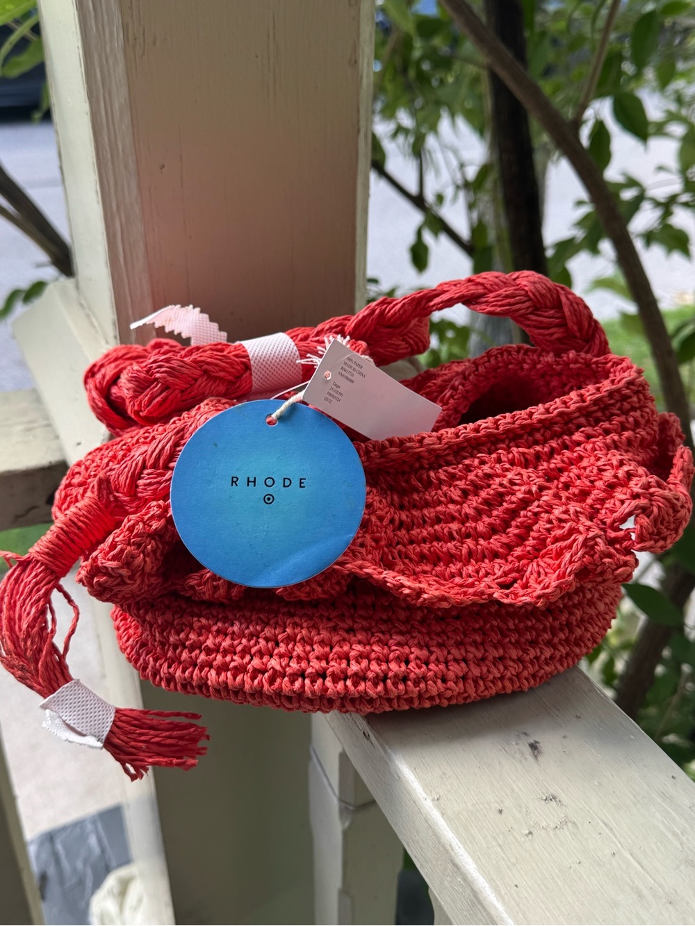 RHODE Coral Red Handwoven Crochet Tote